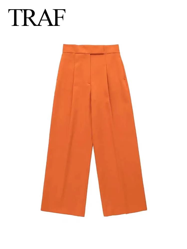 TRAF 2022 New Women's Pants High Waist Wide Leg Pants Elegant Trousers Street Fashion Everyday Casual Orange Retro Trend Office
TRAF 2022 New Women's Pants High Waist Wide Leg Pants Elegant Trousers Street Fashion Everyday Casual Orange Retro Trend Office