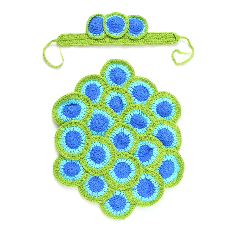 Cute Newborn Photography Props Baby Girls Boys Handmade Soft Crochet Knit Headband + Infant Diaper Cover Peacock Clothing Set | Мать и