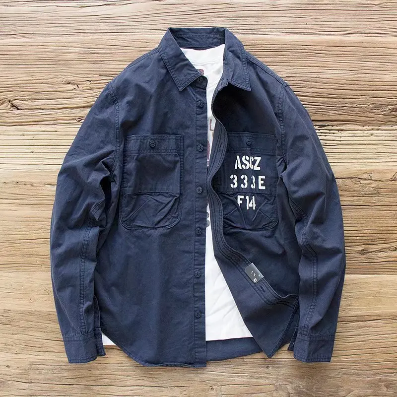 New Spring and Summer Loose Casual Top American Vintage Printed Tooling Long-sleeved Coat men's Shirt 
New Spring and Summer Loose Casual Top American Vintage Printed Tooling Long-sleeved Coat men's Shirt