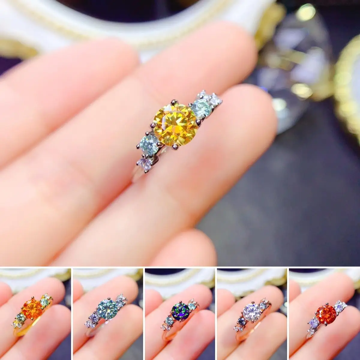 

FS 6mm Fashion Multiple Colors Moissanite Gemstone Ring S925 Sterling Silver Fine Charm Wedding Jewelry for Women MeiBaPJ