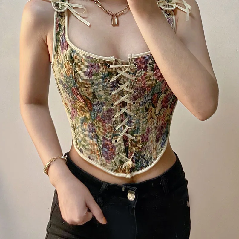 Women Sexy Corset Top Vintage Floral Print Push Up Bodycon Bustier Summer Sleeveless Tie-up Bandage Tank Top Vest Streetwear
Women Sexy Corset Top Vintage Floral Print Push Up Bodycon Bustier Summer Sleeveless Tie-up Bandage Tank Top Vest Streetwear