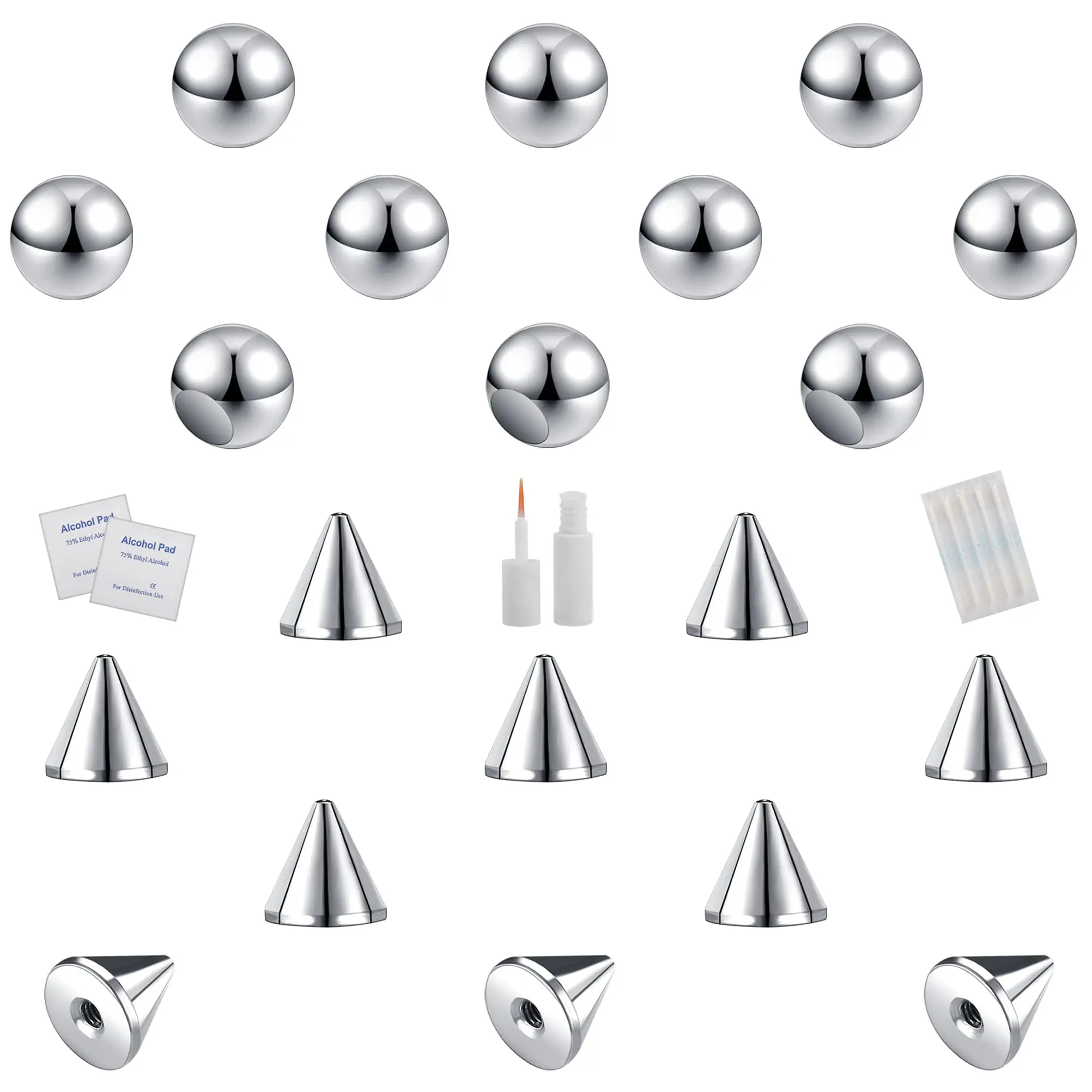 

28 Pieces Nose Lip Nails Replacement Ball Cones With Eyelash Glue Non Piercing Body Jewelry False Skin Piercing Stainless Steel