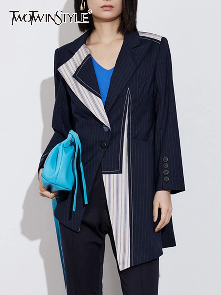 TWOTWINSTYLE Colorblock Casual Blazers For Women Notched Collar Long Sleeve Patchwork Button Irregular Blazer Female Style New
TWOTWINSTYLE Colorblock Casual Blazers For Women Notched Collar Long Sleeve Patchwork Button Irregular Blazer Female Style New