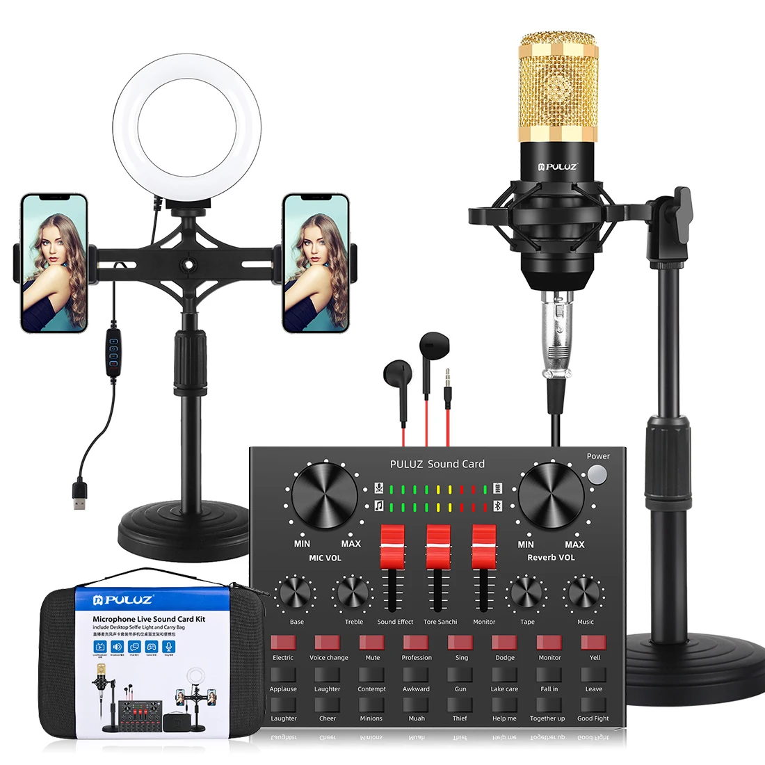 PULUZ Bluetooth Microphone Live Sound Card Mixer Kits&Desktop Selfie Light &Carry Bag Microphone Voice For Phone Computer Record
PULUZ Bluetooth Microphone Live Sound Card Mixer Kits&Desktop Selfie Light &Carry Bag Microphone Voice For Phone Computer Record