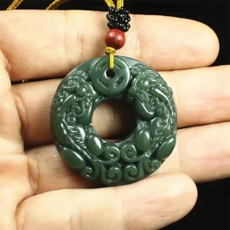 

Hot Selling Natural Hand-carve Hetian jade Cyan Pixiu Pingan Buckle Necklace Pendant Fashion Jewelry Men Women Luck Gifts1