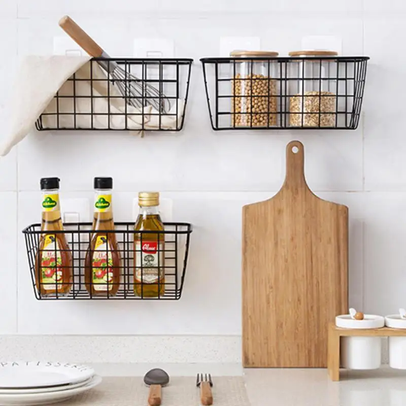 

Wrought Iron Kitchen Seasoning Storage Baskets Cosmetic Storage Basket Bathroom Rectangular Storage Box Wall Hanging Rack Cocina