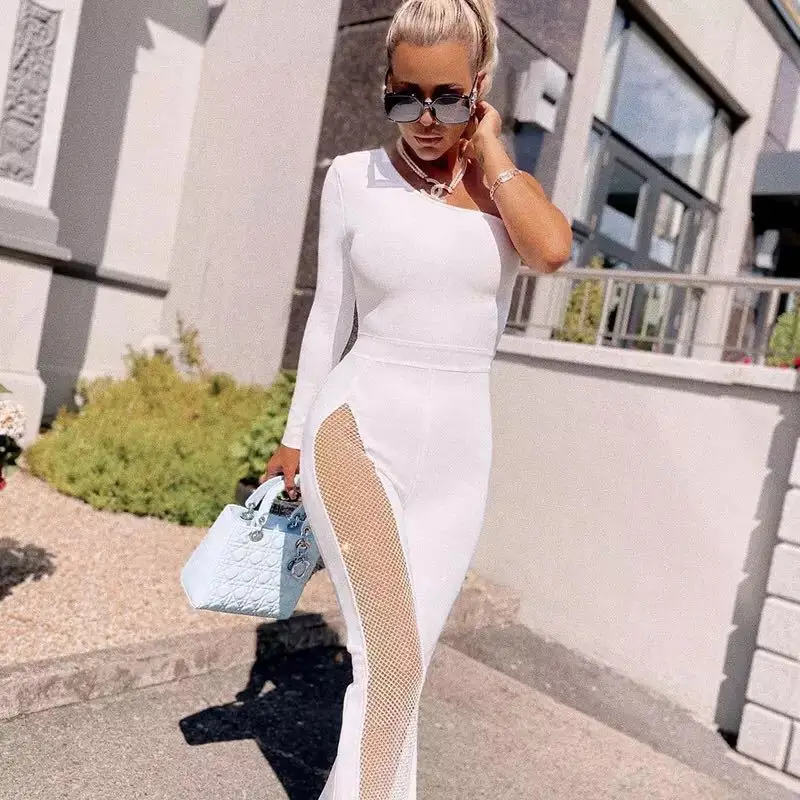 Sexy Mesh Patchwork One Shoulder Playsuits Women Elegant Solid Skinny Flare Pants Jumpsuit Fashion Lady Party Streetwear
Sexy Mesh Patchwork One Shoulder Playsuits Women Elegant Solid Skinny Flare Pants Jumpsuit Fashion Lady Party Streetwear