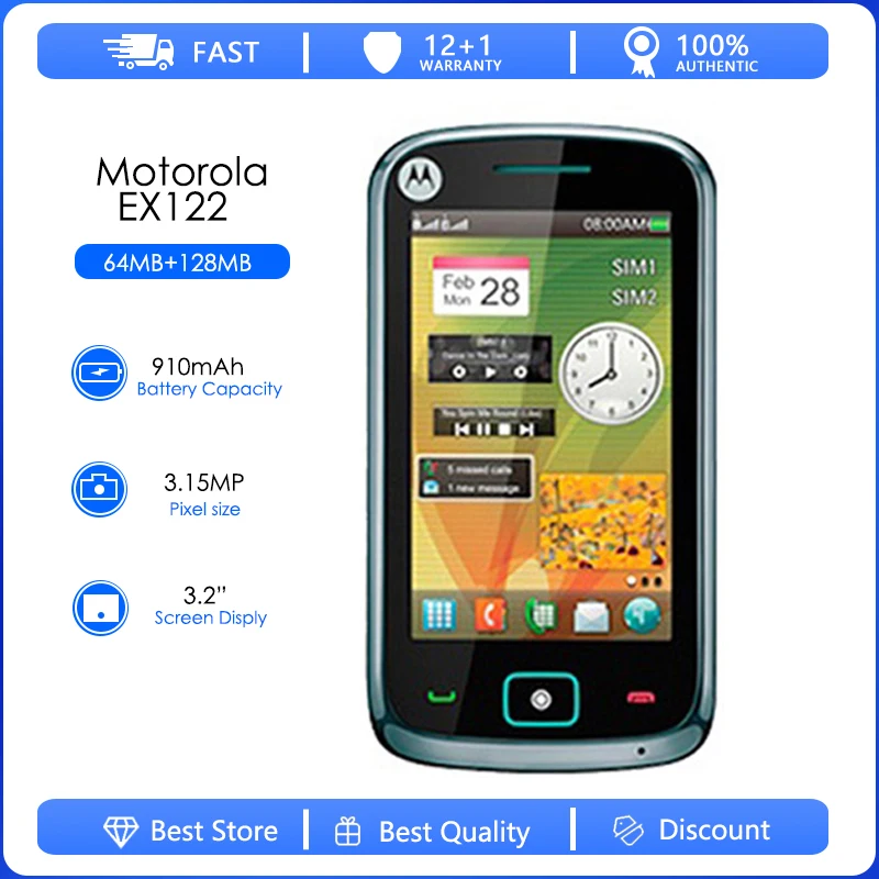 Motorola EX122 Refurbished Original Unlocked EX126 3.2 inches 3.15 MP 128MB ROM 64MB RAM Free shipping
Motorola EX122 Refurbished Original Unlocked EX126 3.2 inches 3.15 MP 128MB ROM 64MB RAM Free shipping