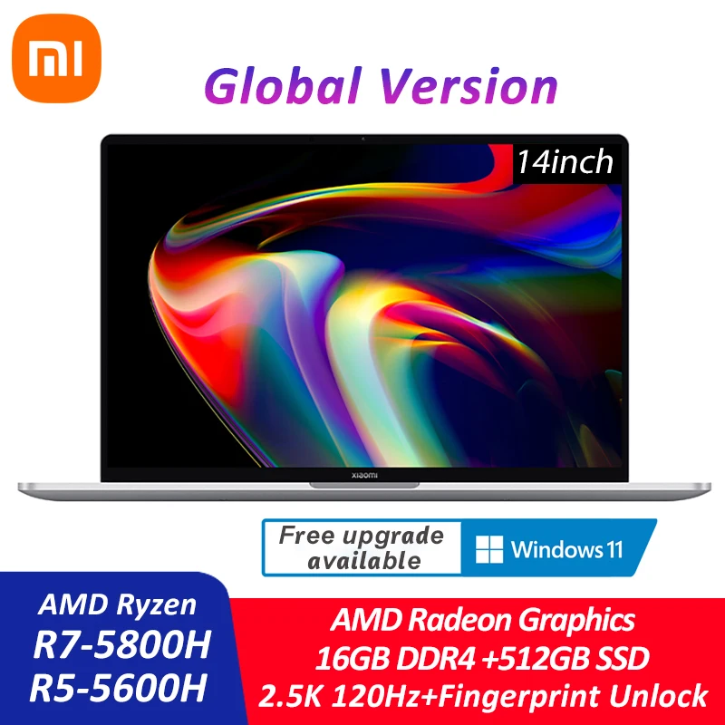 

Xiaomi Mi Laptop Pro 14 Ryzen Edition AMD R7-5800H/R5-5600H 14Inch Notebook 16GB DDR4+512GB SSD 2.5K 120Hz Win10 Computer PC