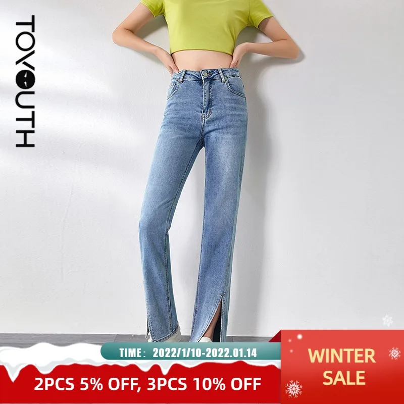 Toyouth Women Jeans 2021 Summer High Waist Slim Slit Flare Solid Blue Vintage Casual Denim Pants
Toyouth Women Jeans 2021 Summer High Waist Slim Slit Flare Solid Blue Vintage Casual Denim Pants