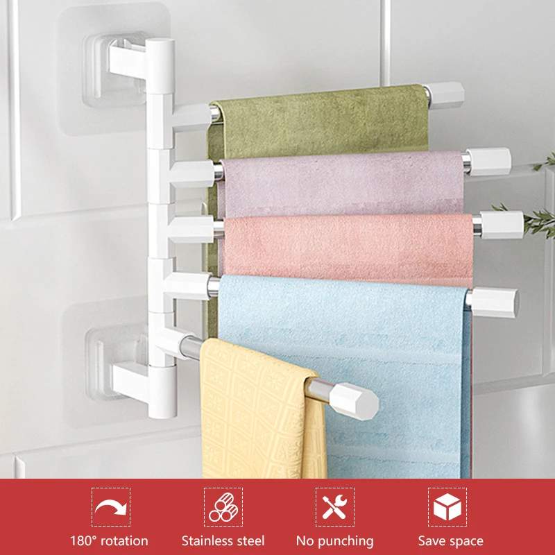 Wall Mounted Bathroom Towel Rack Rotatable Towel Holder Space 3/4/5-Bar Towel Hanger Kitchen Shelf Paper Hanging Towel Rack
Wall Mounted Bathroom Towel Rack Rotatable Towel Holder Space 3/4/5-Bar Towel Hanger Kitchen Shelf Paper Hanging Towel Rack