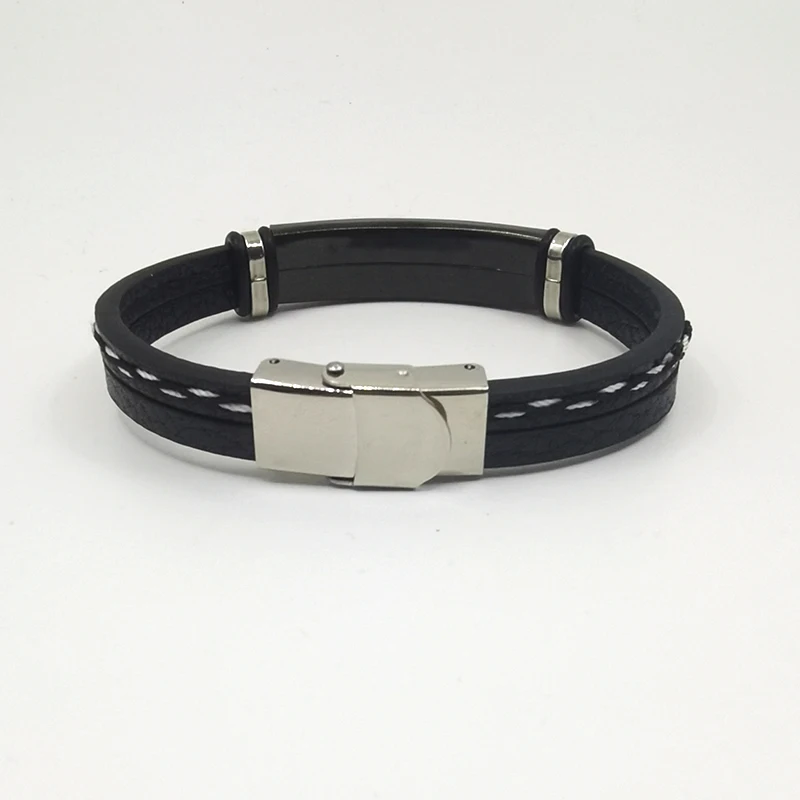 Панк индивидуальное имя текст двойная полоса кожаные браслеты с гравировкой