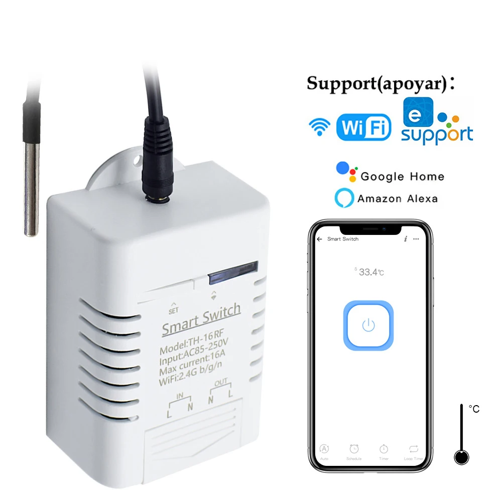 Tuya Ewelink Wifi Smart Temperature Switch 16A 3000W Intelligent Monitoring Thermostat Compatible with Alexa Google Home
Tuya Ewelink Wifi Smart Temperature Switch 16A 3000W Intelligent Monitoring Thermostat Compatible with Alexa Google Home
