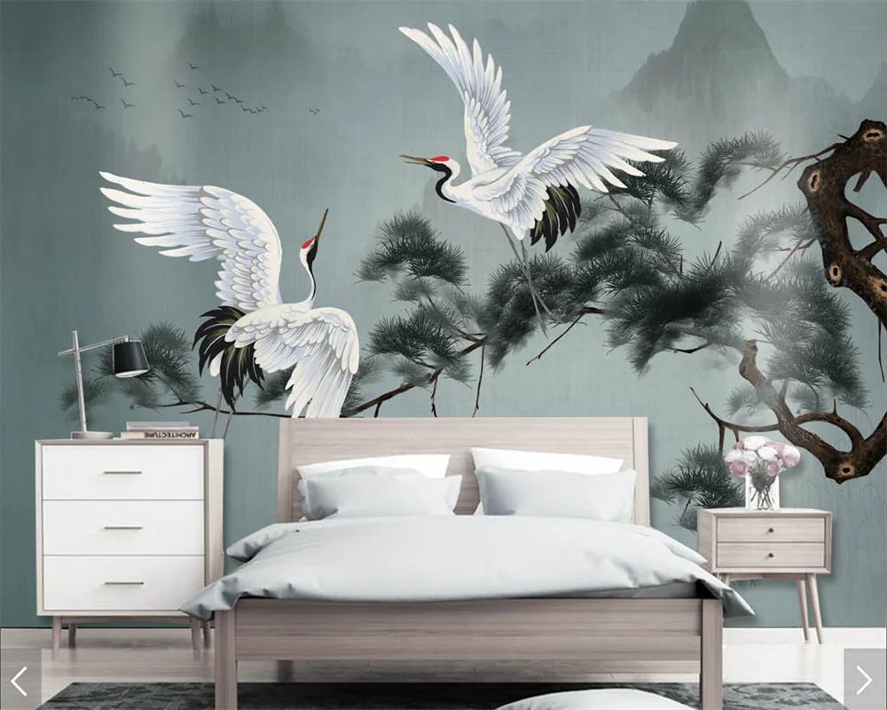 beibehang papel de parede Custom Bedroom Living Room Modern Chinese Hand Painted Pine Crane Tree Silky Background Wallpaper
beibehang papel de parede Custom Bedroom Living Room Modern Chinese Hand Painted Pine Crane Tree Silky Background Wallpaper