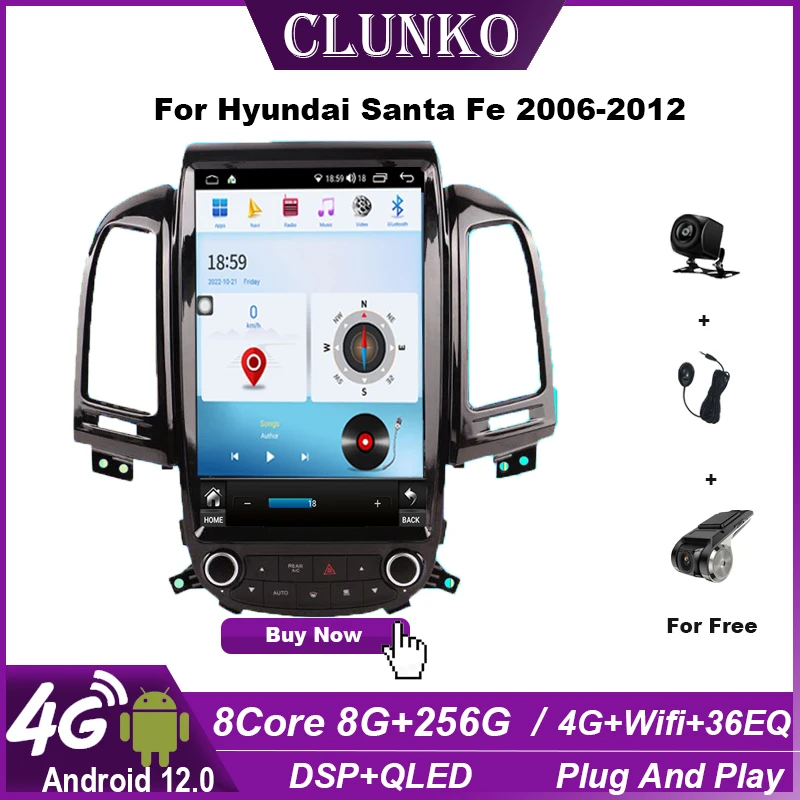 Автомобильный радиоприемник Clunko для Hyundai Santa Fe 2006 - 2012 Android, стерео, экран Tesla, мультимедийный плеер Carplay Auto 8G + 256G 4G WIFI GPS 
Автомобильный радиоприемник Clunko для Hyundai Santa Fe 2006 - 2012 Android, стерео, экран Tesla, мультимедийный плеер Carplay Auto 8G + 256G 4G WIFI GPS
