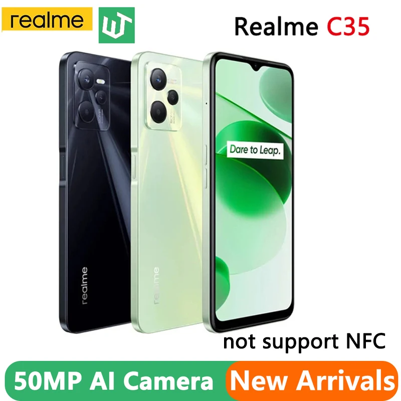 

Realme C35 4GB 64GB 128G Smartphone Unisoc T616 Processor Octa core 6.6" FHD 50MP AI Triple Camera 5000mAh Massive Battery noNFC