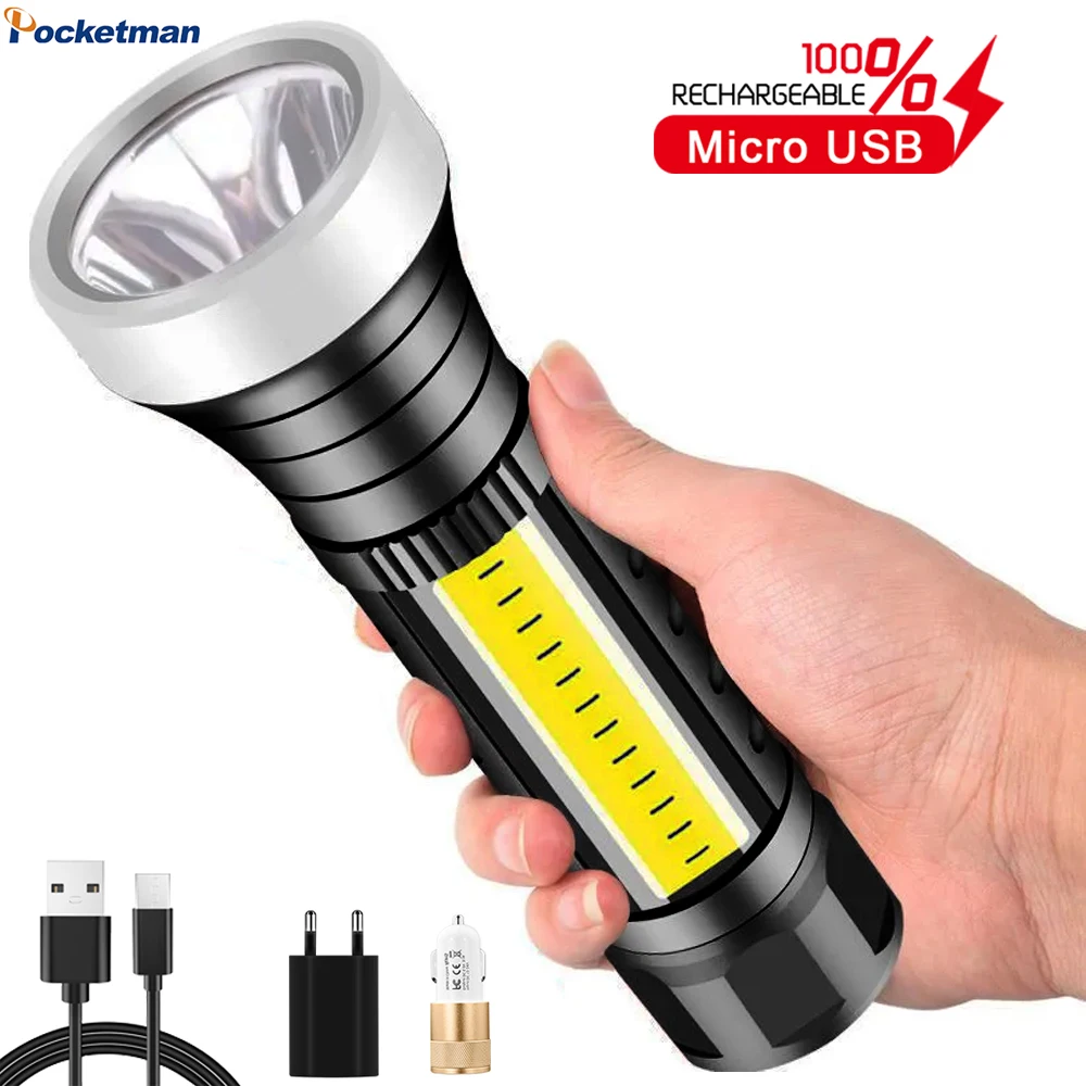 Powerful LED Flashlight Portable 4 Modes USB Rechargeable Flashlights Waterproof Torch with COB Side Light and Built-in Battery
Powerful LED Flashlight Portable 4 Modes USB Rechargeable Flashlights Waterproof Torch with COB Side Light and Built-in Battery