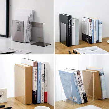 1PC Transparent Acrylic Bookends Stand Reading Bookshelf Desktop Decorative Storage Rack Bookend Book Holder School Stationery