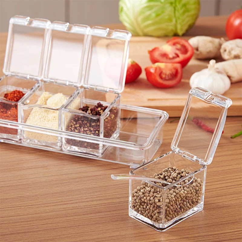 4 In 1 Seasoning Bottle Transparent 4 Grid Seasoning Box With Spoon Salt Sugar Herb Spice Storage Container Kitchen Accessories
4 In 1 Seasoning Bottle Transparent 4 Grid Seasoning Box With Spoon Salt Sugar Herb Spice Storage Container Kitchen Accessories