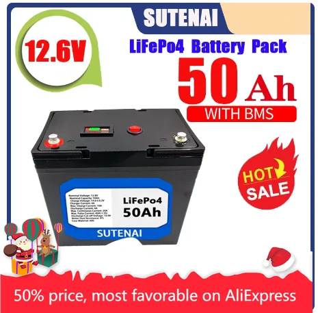 Batería de fosfato de hierro y litio LiFePO4 de 12V 50Ah, batería BMS integrada para sistema de energía Solar 
Batería de fosfato de hierro y litio LiFePO4 de 12V 50Ah, batería BMS integrada para sistema de energía Solar
