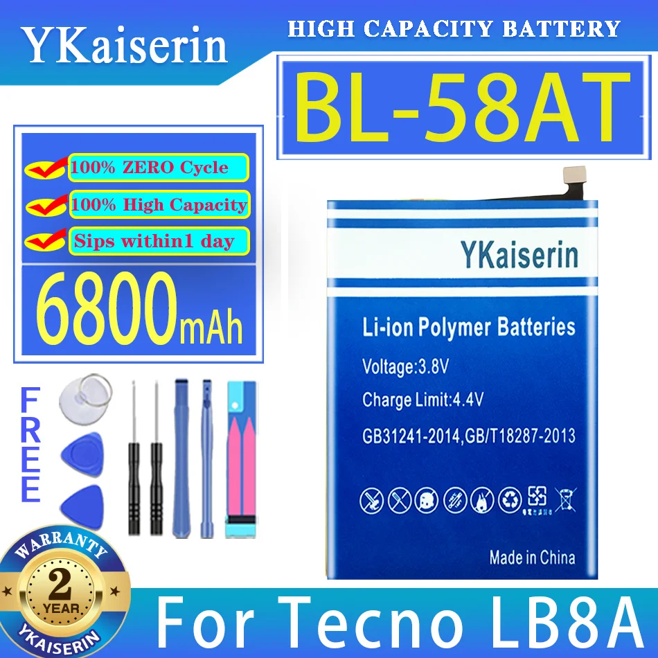 YKaiserin 6800mAh Replacement Battery BL-58AT BL58AT For Tecno Lb8a Mobile Phone Batteries
YKaiserin 6800mAh Replacement Battery BL-58AT BL58AT For Tecno Lb8a Mobile Phone Batteries
