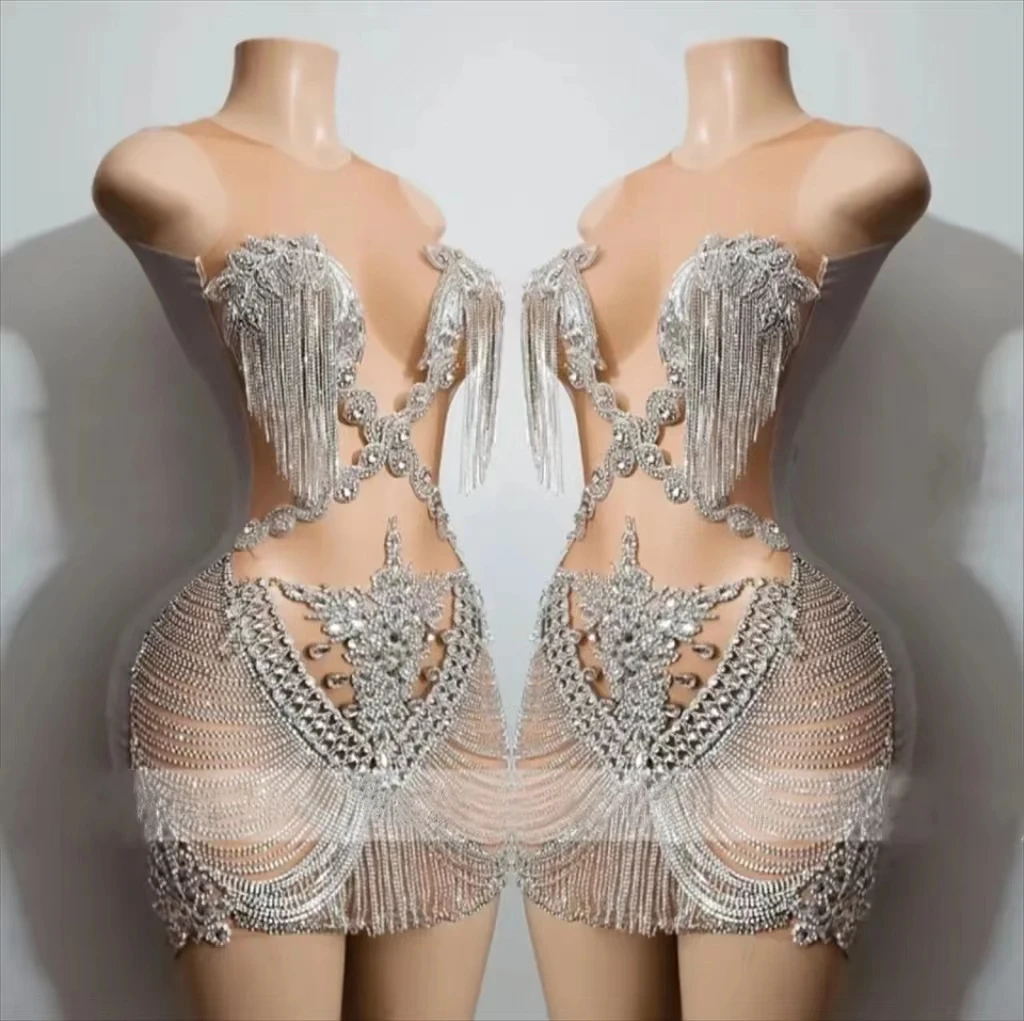Sexy and intoxicating tassel luxurious silver girl short skirt crystal birthday party dress
Sexy and intoxicating tassel luxurious silver girl short skirt crystal birthday party dress