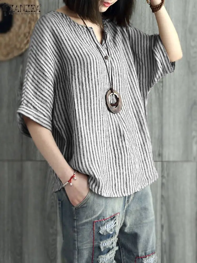 ZANZEA Vintage Summer Striped Blouse Women Tunic Tops Casual Holiday Party Blusas Mujer V Neck Short Sleeve Loose Shirt Oversize
ZANZEA Vintage Summer Striped Blouse Women Tunic Tops Casual Holiday Party Blusas Mujer V Neck Short Sleeve Loose Shirt Oversize