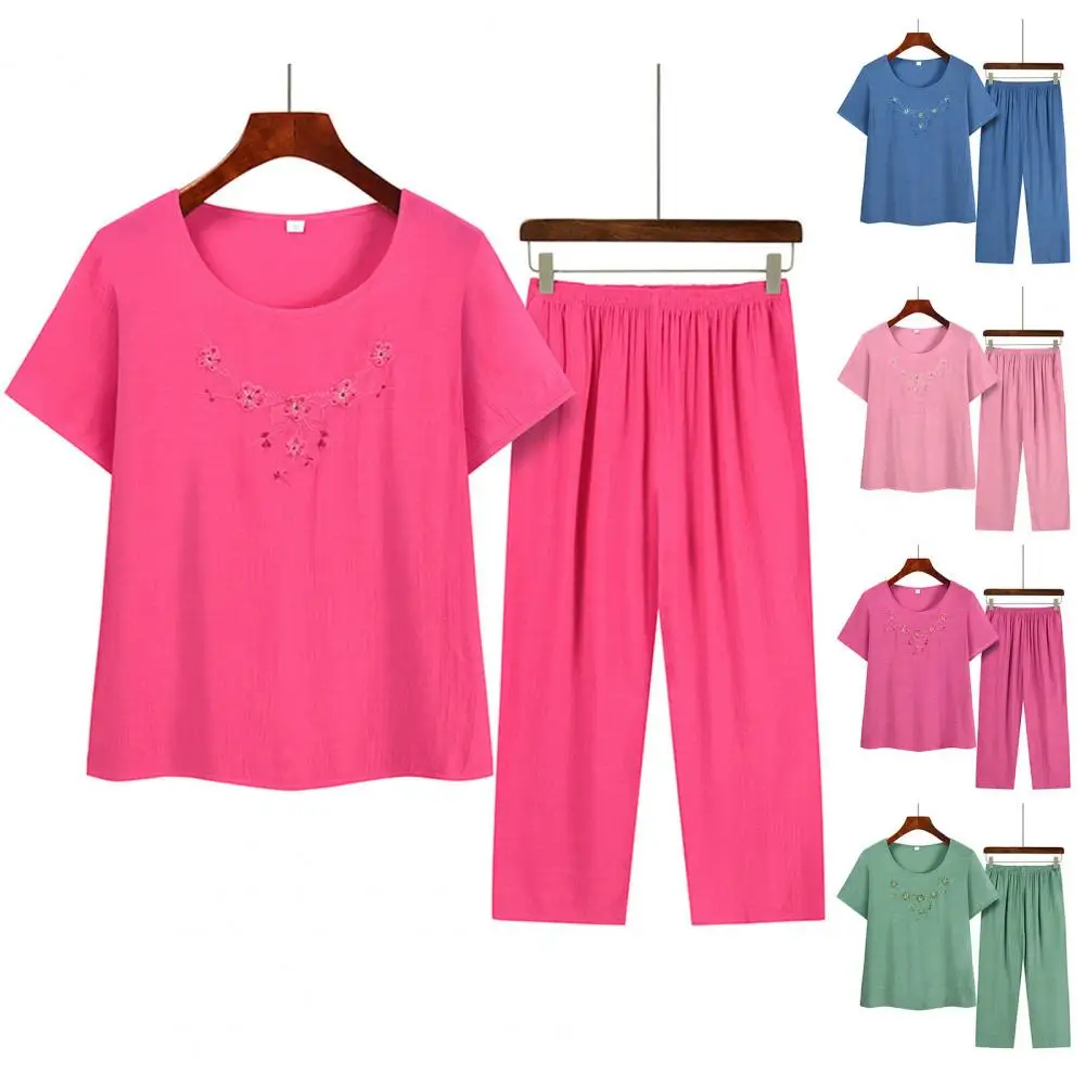 2Pcs/Set Middle-aged Mid-aged Mother Outfit Embroidery Flower Print Casual Tops Pants Set O-neck Short Sleeve Wide Leg Outfit
2Pcs/Set Middle-aged Mid-aged Mother Outfit Embroidery Flower Print Casual Tops Pants Set O-neck Short Sleeve Wide Leg Outfit