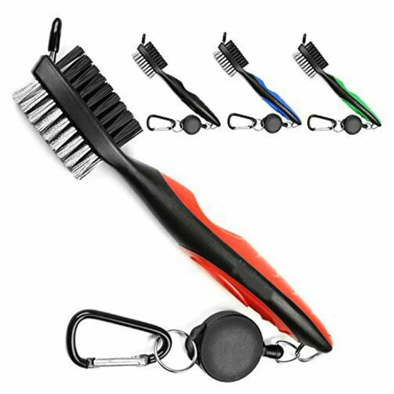 

1pc Golf Club Brush Retractable Dual Sided Nylon Bristles Aluminum Carabiner Groove Cleaner Groove Cleaning Tool Kit