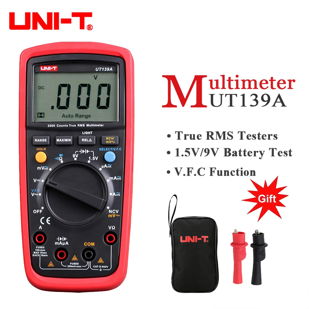 UNI-T UT139A True RMS Digital Multimeter Auto Range AC/DC Amp/Volts Ohm Tester with Data Hold Variable-frequency Drive
UNI-T UT139A True RMS Digital Multimeter Auto Range AC/DC Amp/Volts Ohm Tester with Data Hold Variable-frequency Drive
