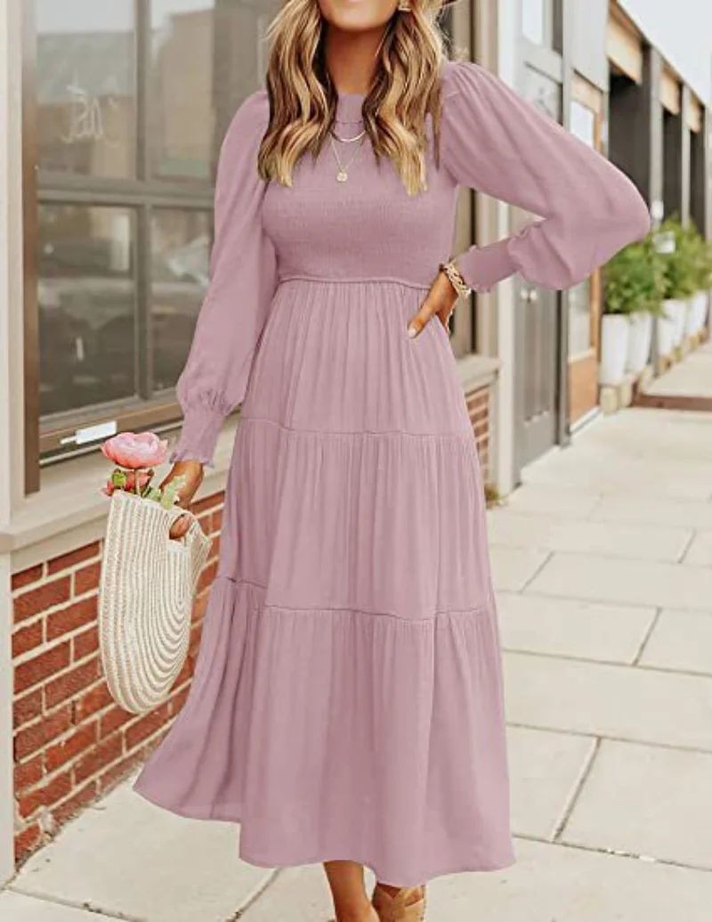 Women Autumn Pleated Long Dress New Fashion Lady Long Sleeve Solid Color Casual Daily A-line Draped Design Party Evening Dress
Women Autumn Pleated Long Dress New Fashion Lady Long Sleeve Solid Color Casual Daily A-line Draped Design Party Evening Dress