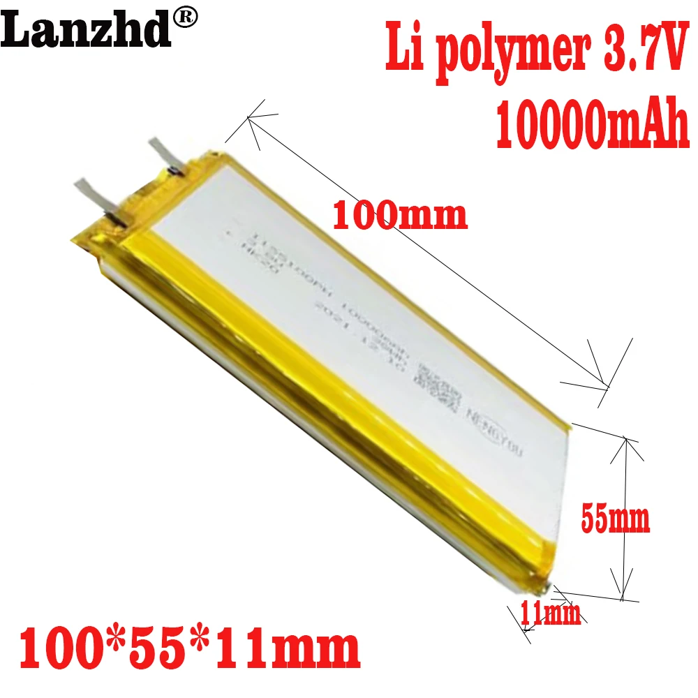1-10PCS 3.7V Li Polymer Batteries 10000mAh 1155100 Soft package battery For Power Bank Bluetooth Speakers Tablet DVD battery
1-10PCS 3.7V Li Polymer Batteries 10000mAh 1155100 Soft package battery For Power Bank Bluetooth Speakers Tablet DVD battery
