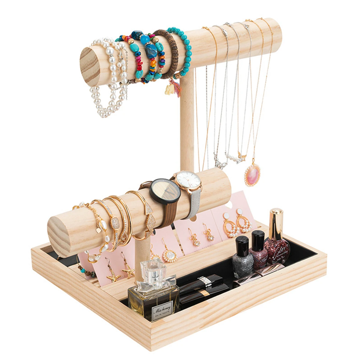 Multi-function Solid Wood Jewelry Organizer Holder Stand with Storage Base Watch Bracelet Necklace Display Rack for Space Saving
Multi-function Solid Wood Jewelry Organizer Holder Stand with Storage Base Watch Bracelet Necklace Display Rack for Space Saving