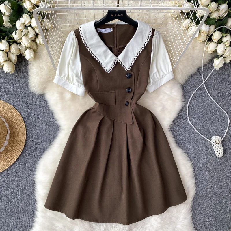 French Retro College A-line Dress Women New Fashion Summer Doll Collar Slim Sweet Short Sleeve Casual Clothes Vestidos K951
French Retro College A-line Dress Women New Fashion Summer Doll Collar Slim Sweet Short Sleeve Casual Clothes Vestidos K951