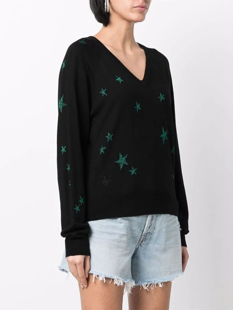 Women 100% Cashmere V-Neck Sweater Green Stars Printed Long Sleeve Jumper Spring 2022 Female Simple Knit Pullover
Women 100% Cashmere V-Neck Sweater Green Stars Printed Long Sleeve Jumper Spring 2022 Female Simple Knit Pullover