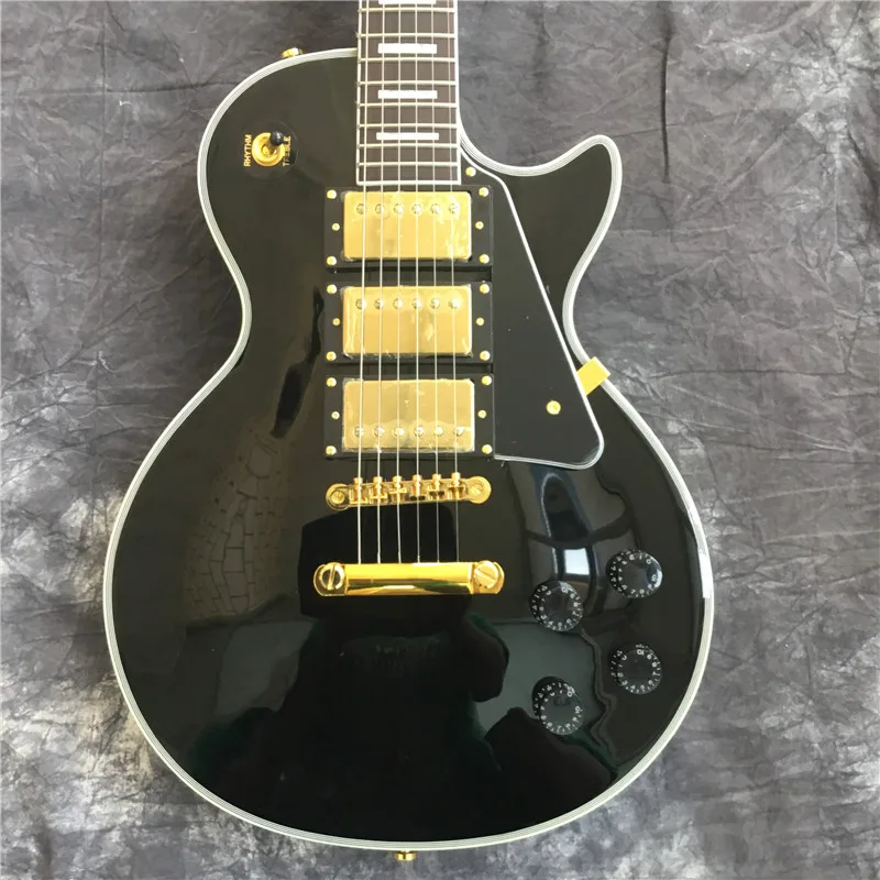 

2023 New!!! Magic Black Color Custom LP Electric Guitar, Solid Body, Ebony Fretboard, Binding Frets, Golden Hardware.