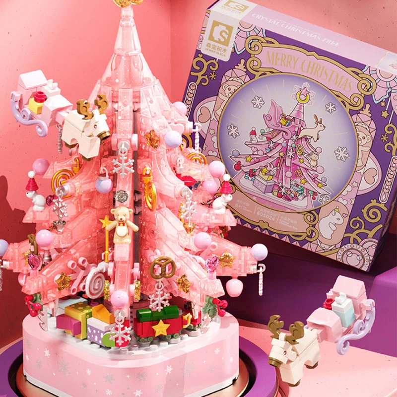 675pcs Pink Christmas Tree Building Blocks Rotating Music Box Ornaments Girl Educational Puzzle Block Toy Christmas Gift For Kid 
675pcs Pink Christmas Tree Building Blocks Rotating Music Box Ornaments Girl Educational Puzzle Block Toy Christmas Gift For Kid