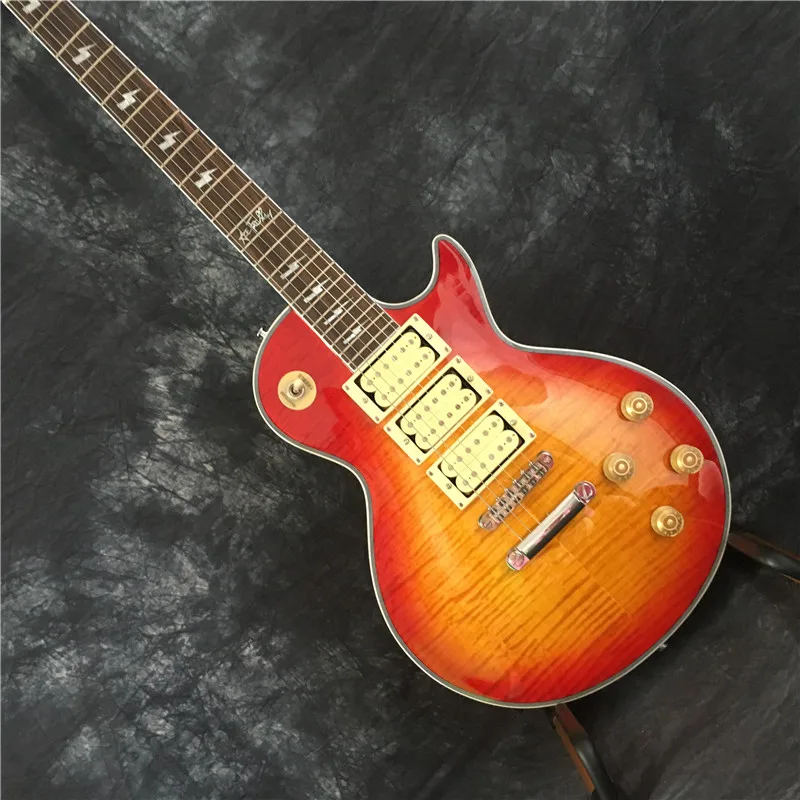 

New signature Ace frehley 3 pickups Vintage years Cherry sunburst electric guitar AAA carved maple top figured guitar