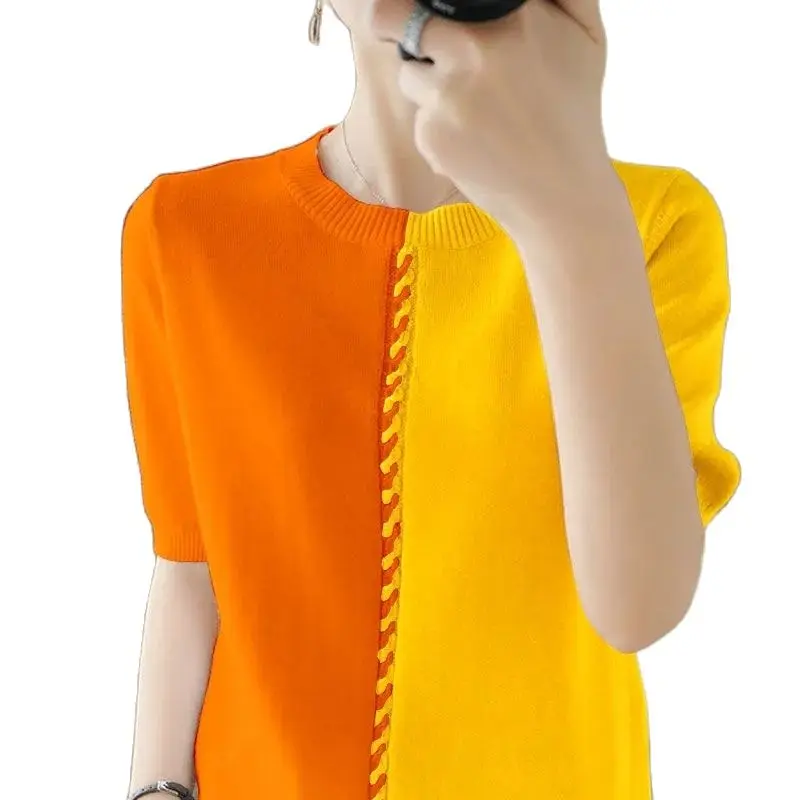 2022 Women Short Sleeve Summer Sweater Pullover Loose Casual Patchwork Knit T-Shirts O-Neck Elegant Fashion Pull Femme Jumper W9
2022 Women Short Sleeve Summer Sweater Pullover Loose Casual Patchwork Knit T-Shirts O-Neck Elegant Fashion Pull Femme Jumper W9