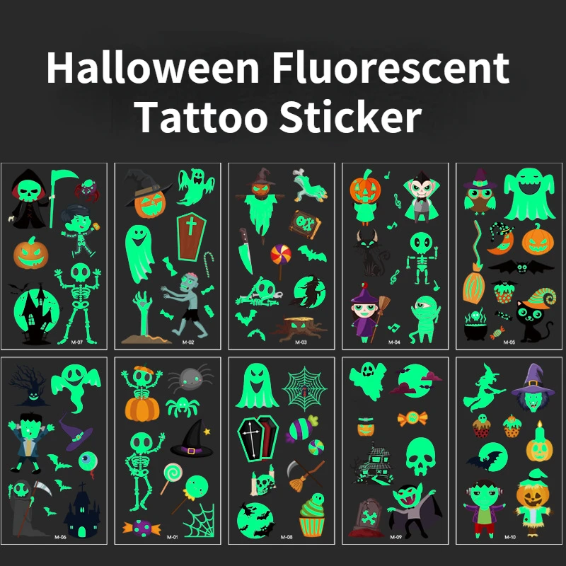 New Halloween Fluorescent Tattoo Stickers Cartoon Pumpkin Skull Children Toys Disposable Tattoo Stickers
New Halloween Fluorescent Tattoo Stickers Cartoon Pumpkin Skull Children Toys Disposable Tattoo Stickers
