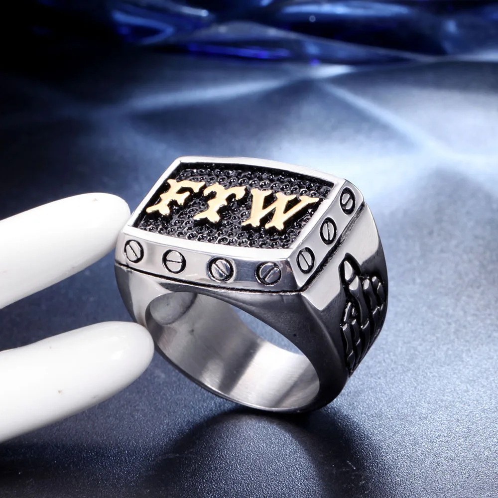 Retro FTW Letter Ring for Men Hip-Hop Personality Punk Couple Locomotive Men Rings Jewelry Accessories 3 Color Options
Retro FTW Letter Ring for Men Hip-Hop Personality Punk Couple Locomotive Men Rings Jewelry Accessories 3 Color Options