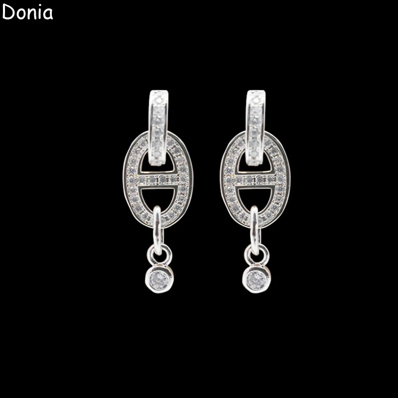 

Donia Jewelry European and American fashion pig nose titanium steel micro-set zircon luxury tassel earrings