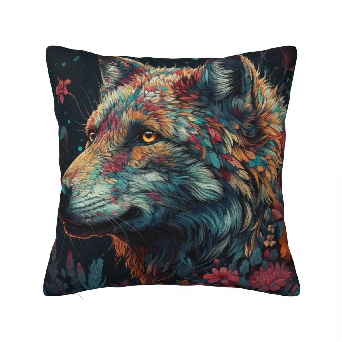 

Wolf Pillow Case Neon Colorful Painting Hugging Zipper Pillowcase Summer Luxury Polyester Cover