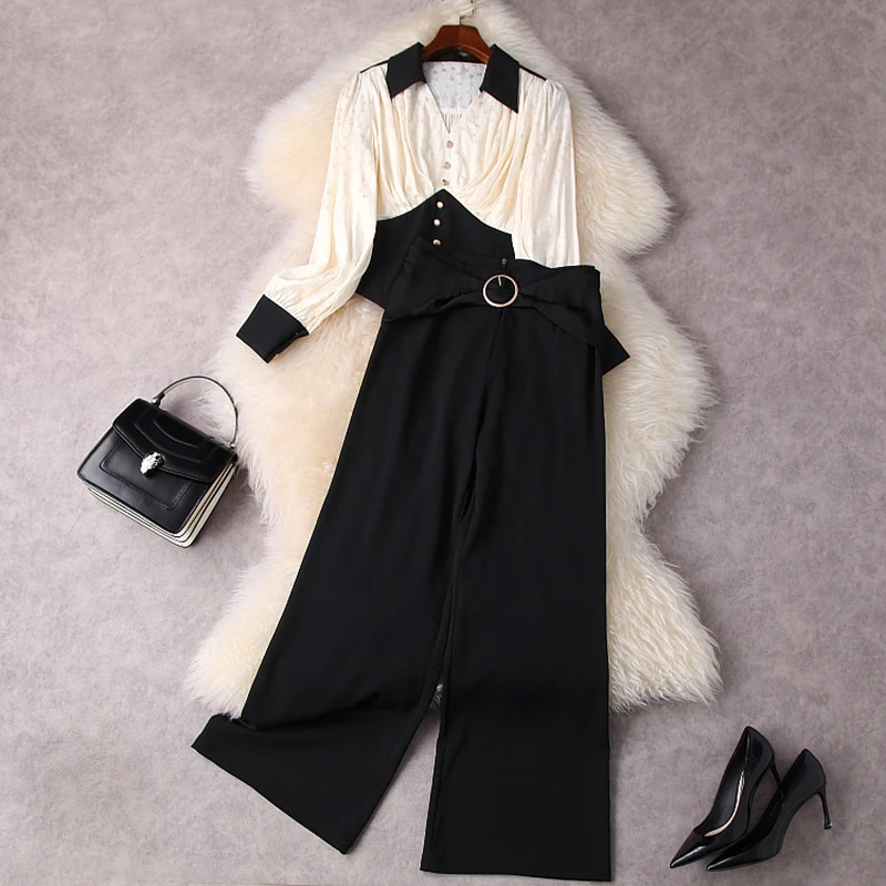 HIGH Quality Newest Fashion Runway 2022 Shirt Sets Women's Elegant Lantern Long Sleeve Jacquard Blouse Black Wide Leg Pants Suit
HIGH Quality Newest Fashion Runway 2022 Shirt Sets Women's Elegant Lantern Long Sleeve Jacquard Blouse Black Wide Leg Pants Suit
