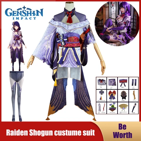Игровой костюм для косплея Genshin Impact Raiden Shogun аниме Униформа платья парик головной убор Baal наряды Хэллоуин полный комплект для женщин