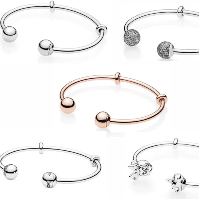 925 sterling Silver Full diamond open bracelet Mickey and Minnie clasp Bracelet fits Pandora charm beads DIY making gifts 
925 sterling Silver Full diamond open bracelet Mickey and Minnie clasp Bracelet fits Pandora charm beads DIY making gifts