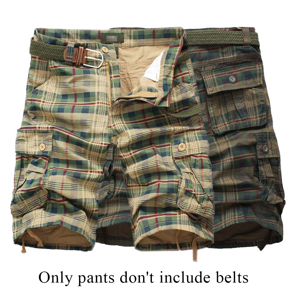 

Mens Cargo Combat Shorts Cotton Chino Twill Knee Length Half Pants Multi Pockets Trousers Sport Pants Casual Fashion Retro Plaid