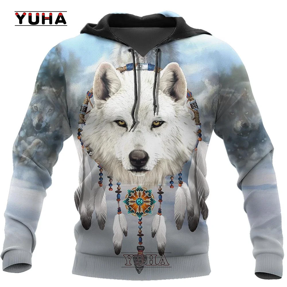 

Beautiful Tribal Native Wolf 3D All Over Printed Men Hoodie Autumn Unisex Sweatshirt Pullover Casual Streetwear Big Size