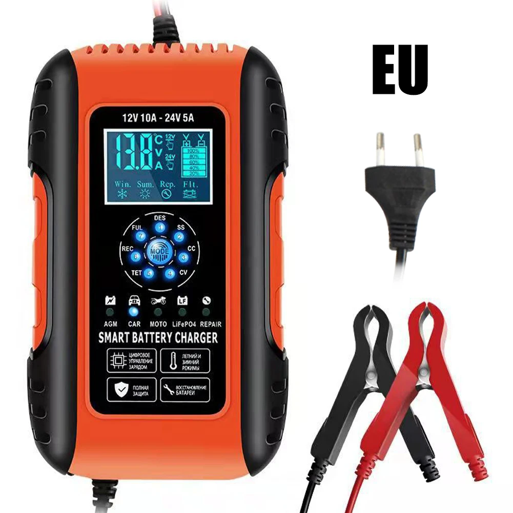 12V 24V Intelligent Car Battery Charger Fully Automatic 7-Stage Car Motorcycle Battery Charger LCD Display for Lead Acid AGM Gel
12V 24V Intelligent Car Battery Charger Fully Automatic 7-Stage Car Motorcycle Battery Charger LCD Display for Lead Acid AGM Gel