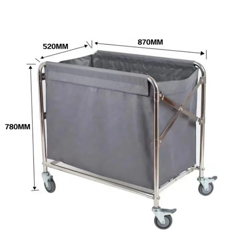 

Sales Popular Hotel Room Service Foldable Stainless Steel Laundry Dirty Cloth Recycling Carts Housekeeping Linen Cleaning Cart